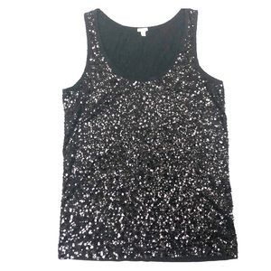 J Crew Women's Medium Top Sequin Tank Top Black